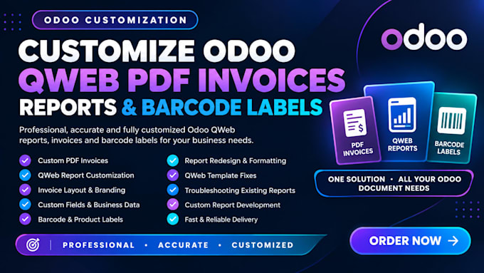 customize odoo qweb pdf invoices reports and  barcode labels