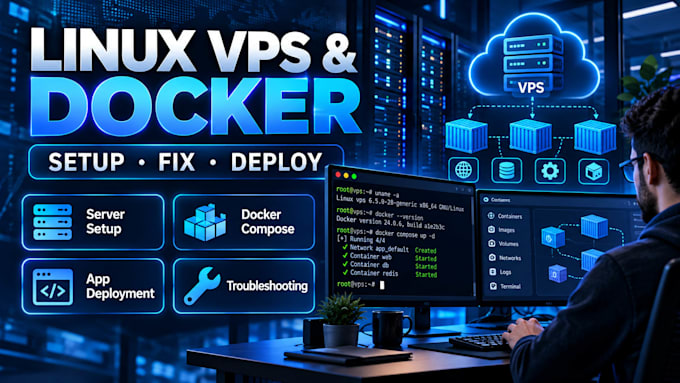set up, fix and deploy applications on linux vps with docker