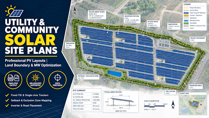 design utility scale solar pv layout and community solar site plan
