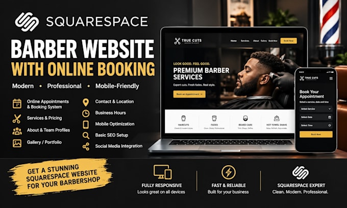 design squarespace hair salon barber booking website with online appointments