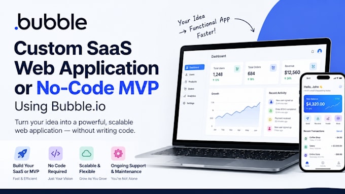 develop custom saas web application or no code mvp using bubble io