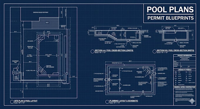swimming pool plans and permit blueprints