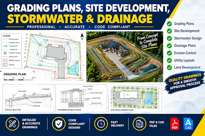 design grading plans, site development, stormwater and drainage