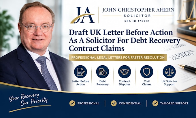 draft uk letter before action as a solicitor for debt recovery contract claims