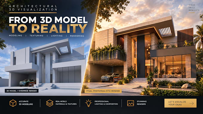 create 3d architectural rendering and visualization for home interior exterior