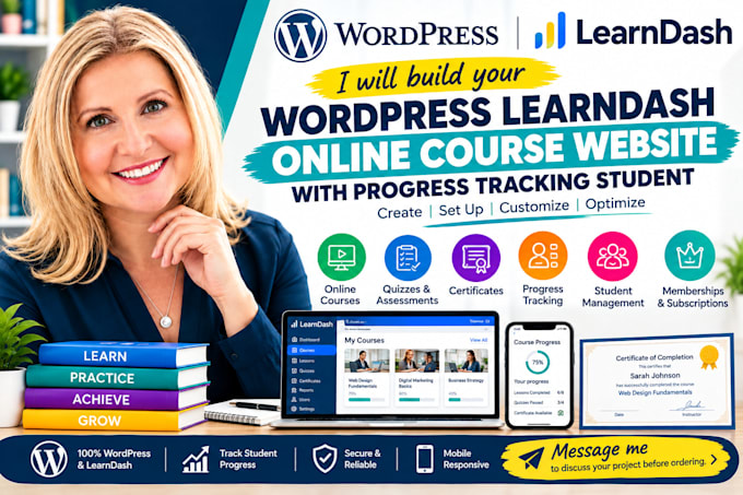 wordpress learndash online course website with progress tracking student