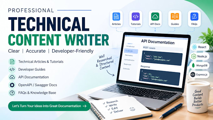be your technical writer for articles, guides, and documentation