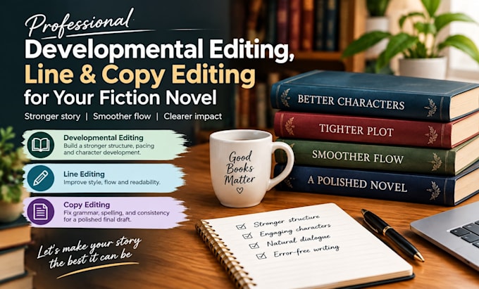 do developmental, line and copy editing for your fiction novel