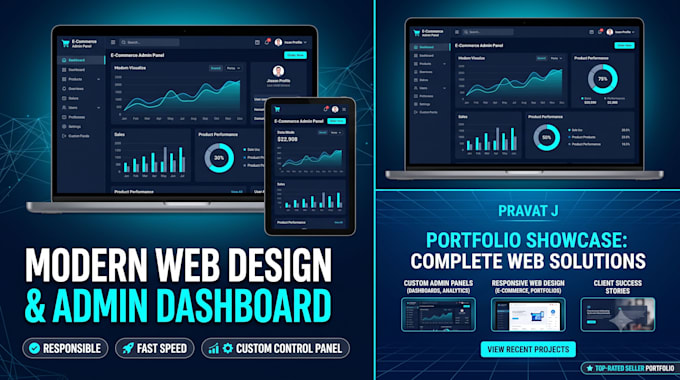 design a modern responsive website and custom admin dashboard panel