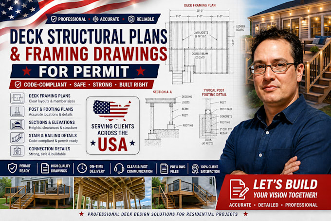 design deck structural plans and framing drawings for permit