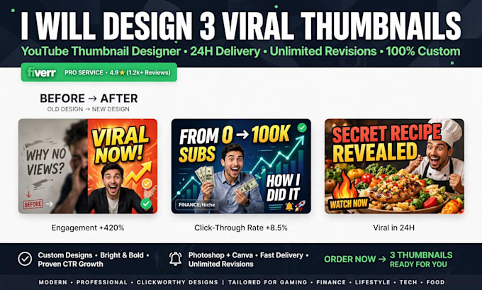 design 3 modern youtube thumbnails
