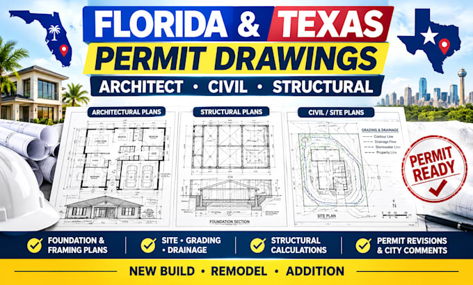 create architect civil structural engineering drawings for florida texas permit