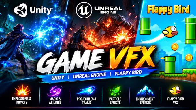 create vfx for unity, unreal engine and flappy bird games