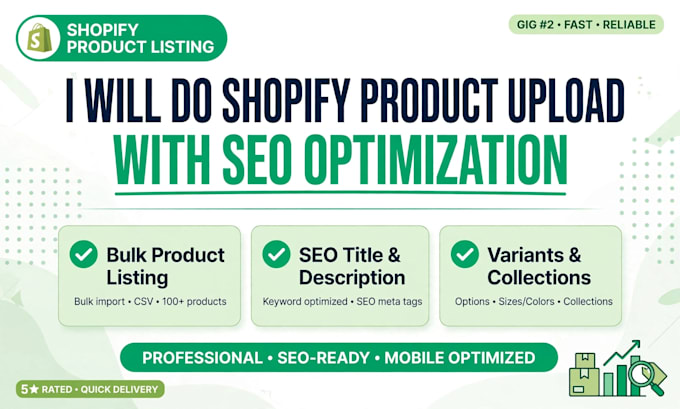 shopify product listing ,  and store setup with SEO