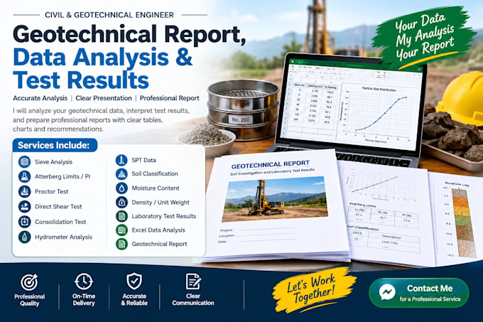 prepare geotechnical report, data analysis, test results
