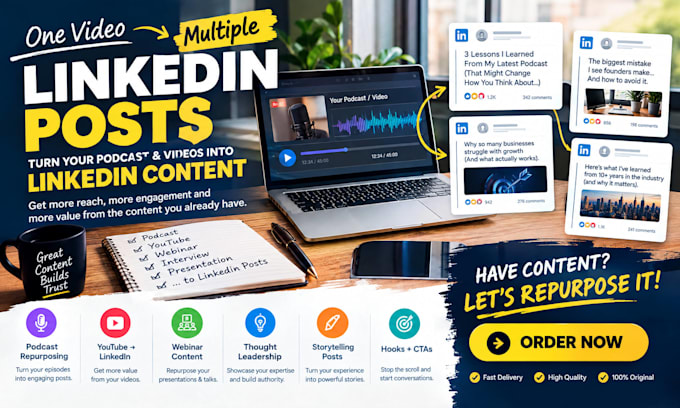 repurpose your podcast video or webinar into linkedin content