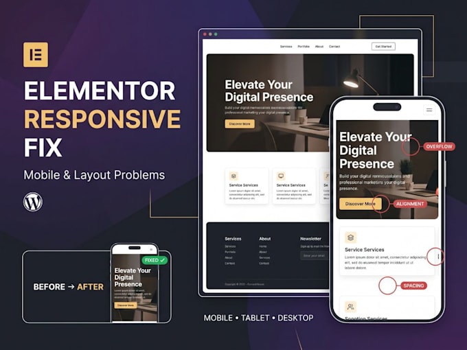 fix elementor mobile responsive issues and layout problems, bugs, errors