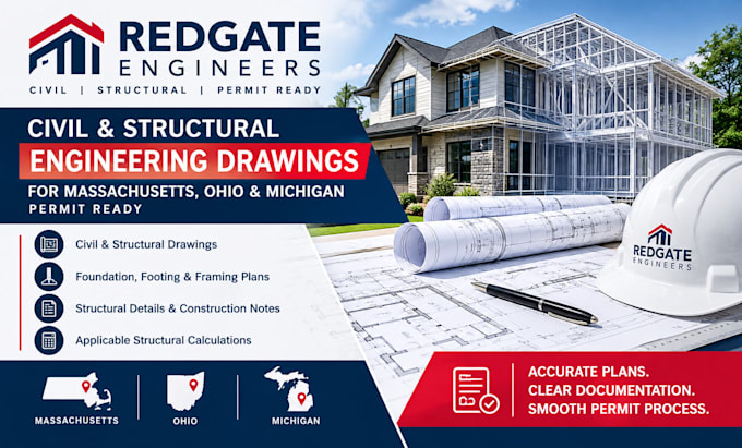 provide full massachusetts ohio michigan civil structural engineer permit set