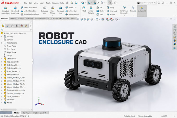 do robot enclosure cad, robotics fusion360, solidworks step stl robot 3d model
