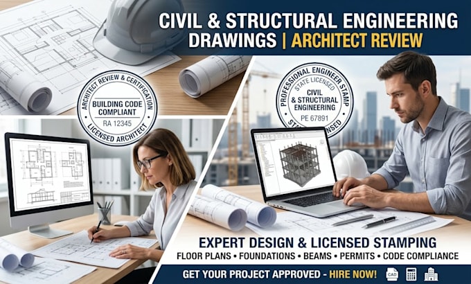 do civil and structural engineering drawing, architect review engineer stamp