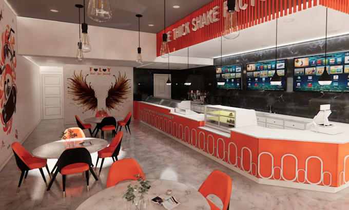 3d retail cafe,restaurant interior,dining layout, lobby lounge render,cgi eatery