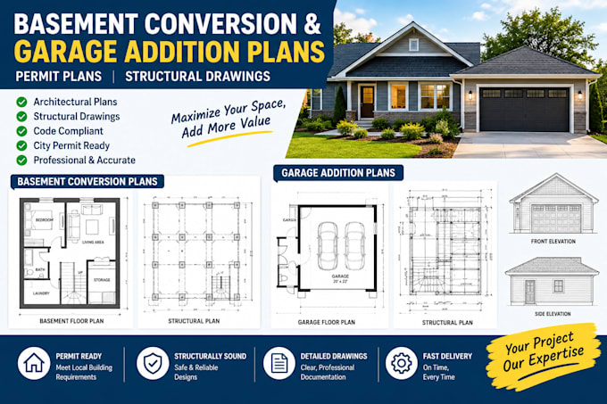 draft basement conversion permit and structural drawings garage addition plans
