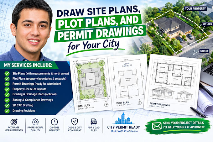 draw site plans, plot plans, and permit drawings for your city