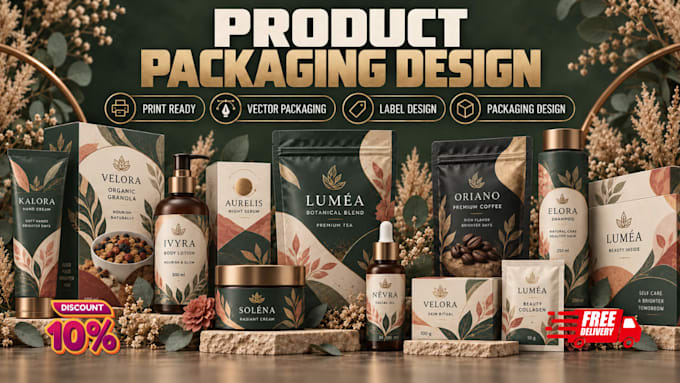 design print ready packaging, boxes, pouches, and labels, ai generated packaging