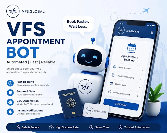 develop booking bot,vfs slot watcher bot, appointment bot,vfs bot, telegram bot