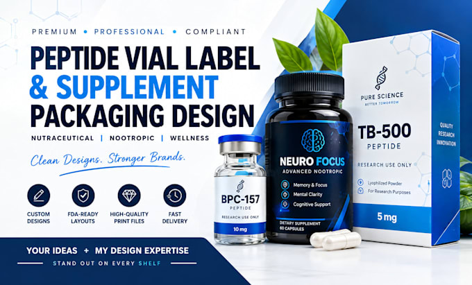 do peptide vial label suplement nutraceutical nootropic product packaging design
