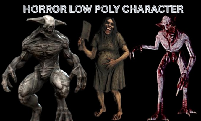 create creepy ps1 psx ps2 low poly 3d horror character rig and animation