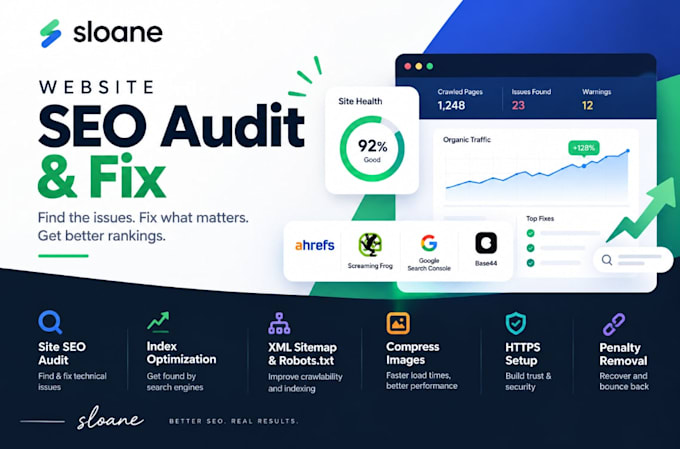 website SEO audit report fix ahref site audit base44 screaming frog crawl site