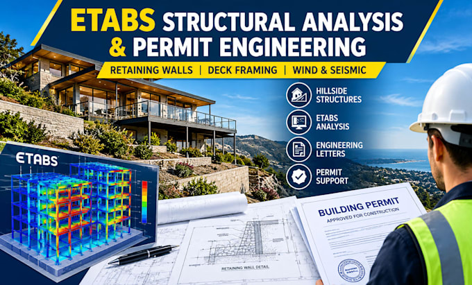 etabs structural analysis and stamped engineering letter for permit plans for ca