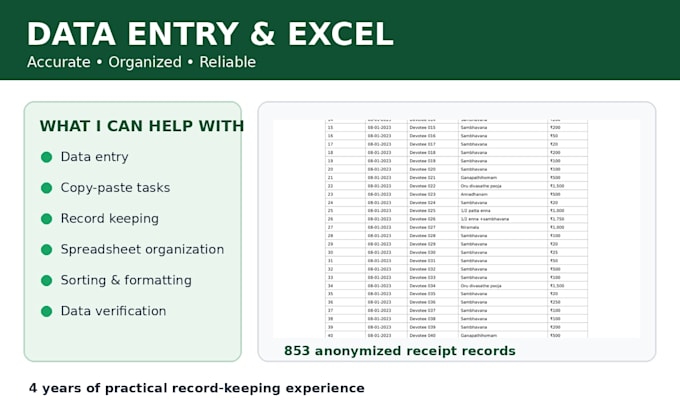 do accurate data entry and excel work