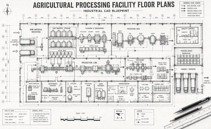 design agricultural processing facility floor plans industrial cad blueprint