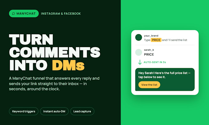 build manychat auto dm funnel for instagram and facebook