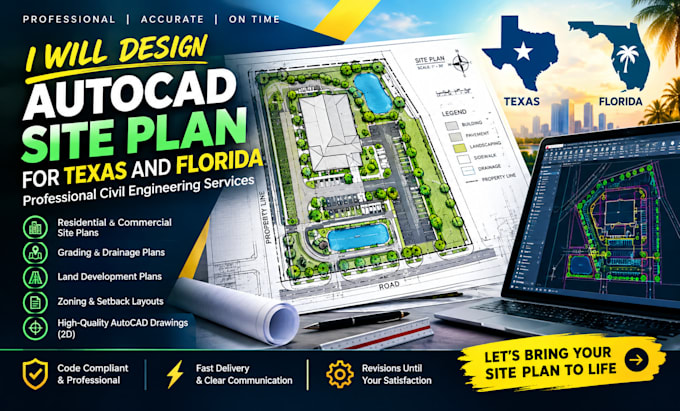 design autocad site plan for texas and florida