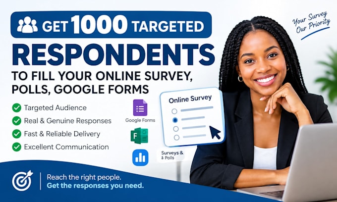 get 5000 targeted respondents to fill your online survey, polls, google forms