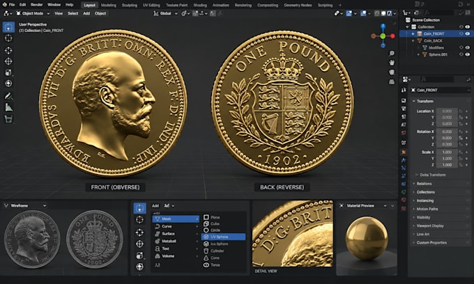 create a 3d coin model, 3d printable coin, custom coin model and stl file