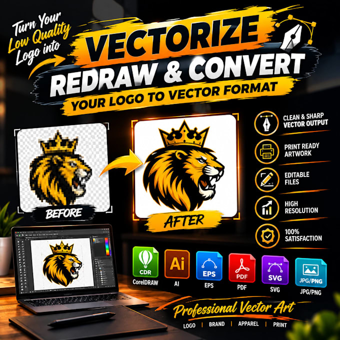 vectorize, redraw and convert your logo to vector format