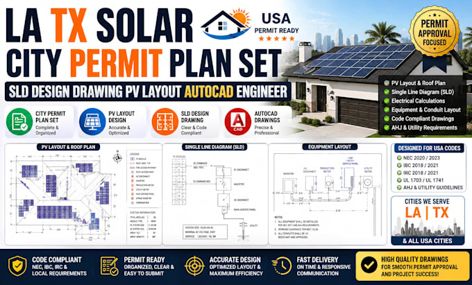 la tx solar city permit plan set sld design drawing pv layout autocad