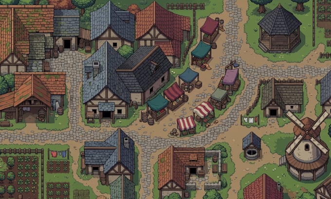 design custom 2d pixel tile map, tileset rpg game godot unity game map mz, mv