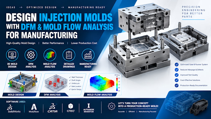 design injection molds with dfm and mold flow analysis for manufacturing