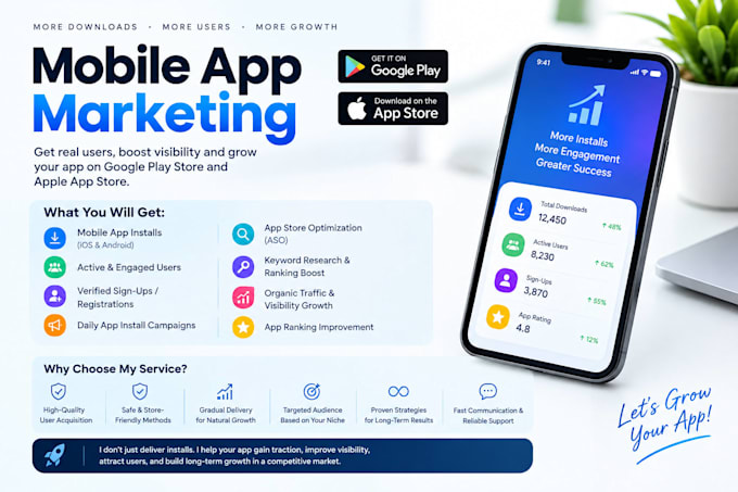 mobile app promotion ios android USA app install, app rating review