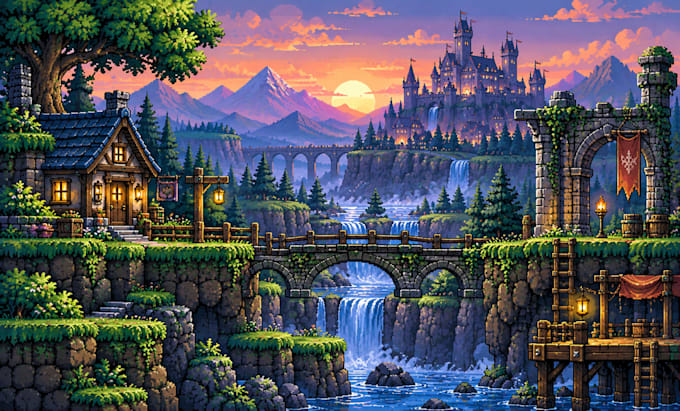 make custom 2d game environments, tilesets and pixel art