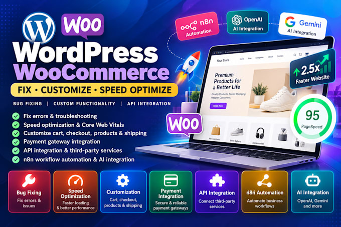fix wordpress bugs, speed up woocommerce and automate workflows