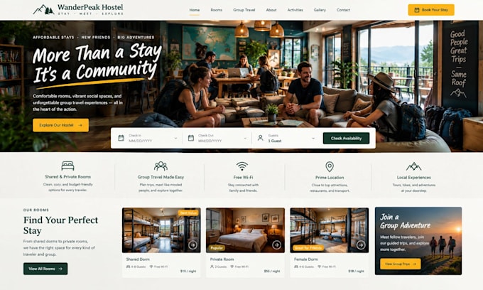 design squarespace hostel website backpacker lodge website group travel site
