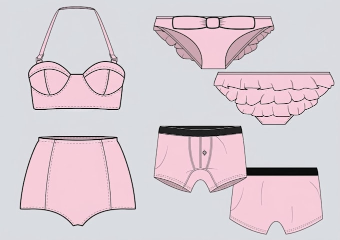 illustrate fashion technical drawing for intimates