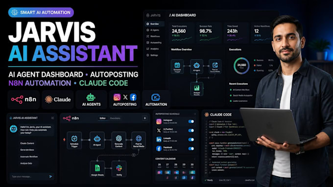 jarvis ai assistant ai agent dashboard autoposting n8n automation claude code