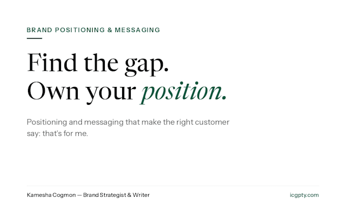 find your brands niche and write your positioning and messaging